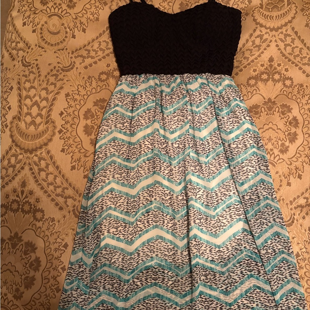 Chevron Maxi Dress with Bow Top